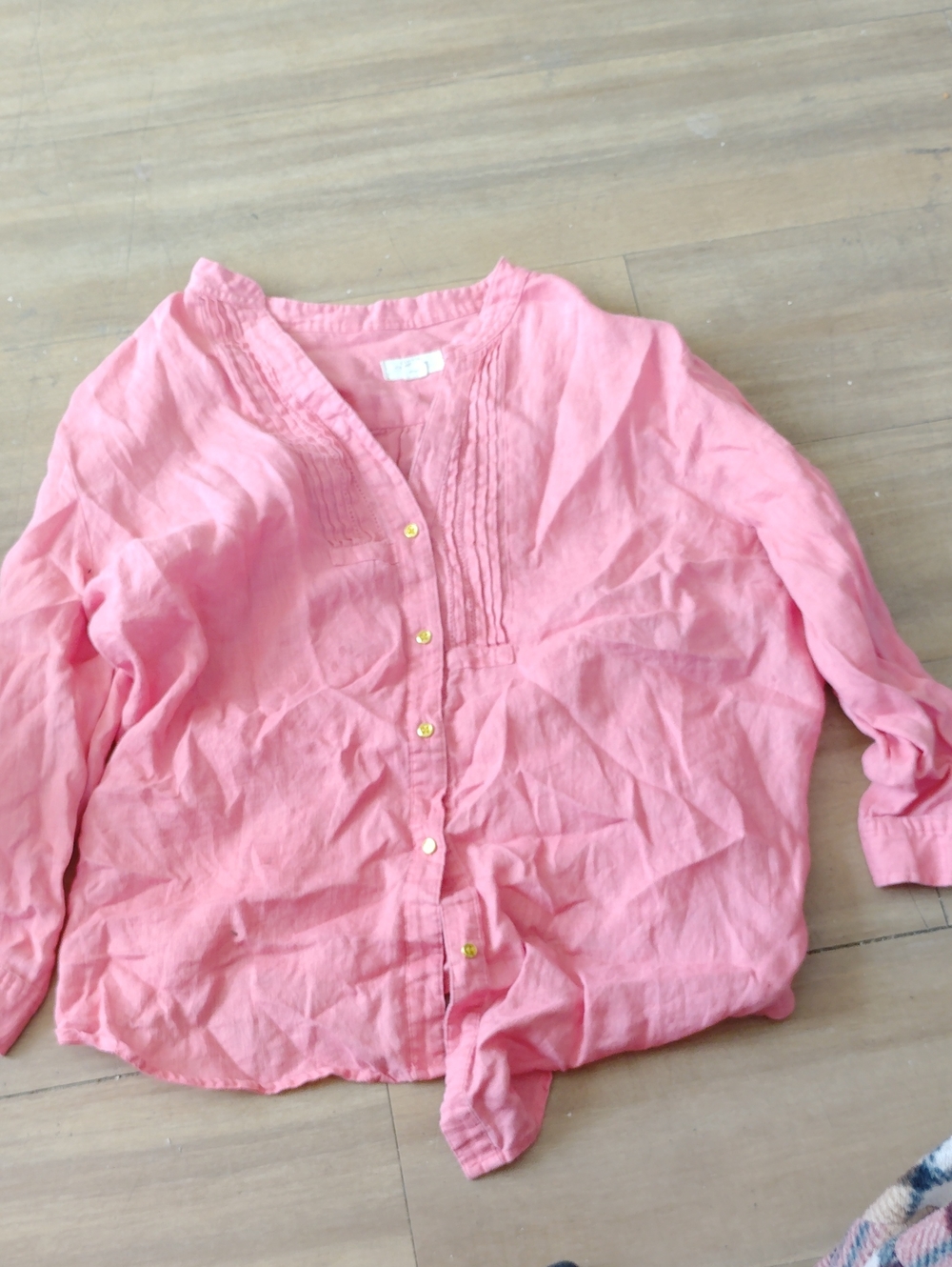 Linen Charter Club Women's Pink Button-Down Pintuck Shirt Size Xl